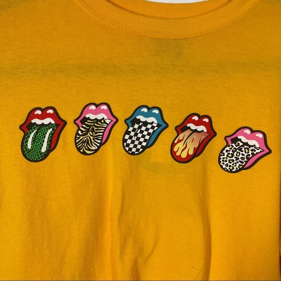NWT Day The Rolling Stones Graphic Long Sleeve Yellow Cropped Tee Small - Picture 3 of 4
